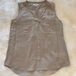 Women's Sleeveless Tan Blouse 100% silk